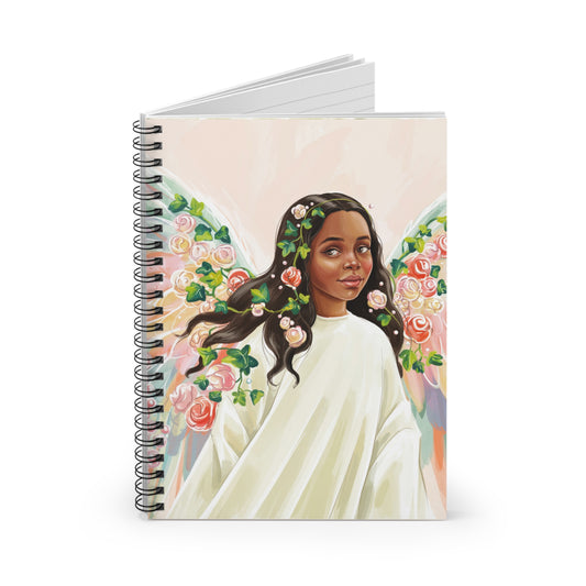 Angel Portrait with Watercolor Ivy and Flowers Notebook- Ruled Line, | Journal for Creative Expression, Gifts, School